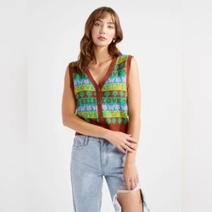 Rue21 Self Love Mushroom Button Down Sweater Vest